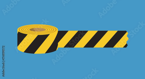 Yellow and black striped caution tape unrolling