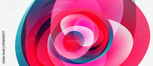 Abstract colorful swirls create dynamic background. Pink, blue hues blend, forming circular patterns. Modern design element.