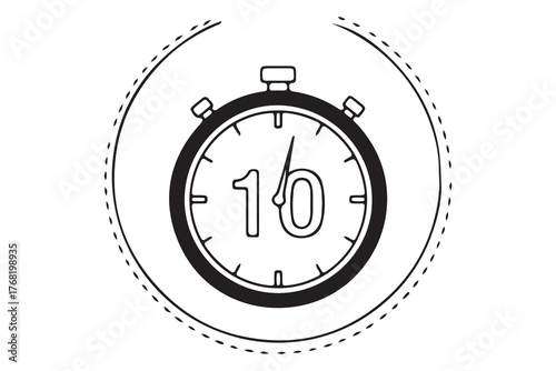 Stylized hand drawn stopwatch icon showing ten seconds isolated on white background