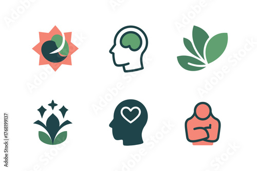 Collection of mental health and wellness icons displayed on a white background