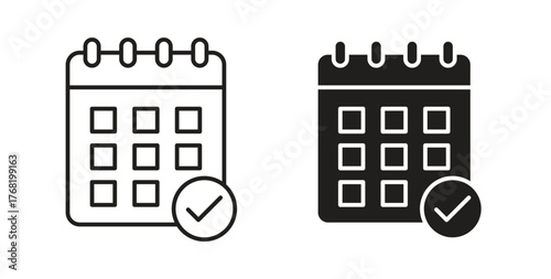 Calendar check icon concept. Logo symbol for web and mobile. Pixel Perfect.