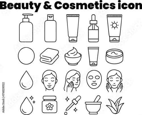Daily Skincare Routine Black and White Minimal Vector Icon Set
