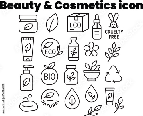 Organic Cosmetic and Natural Beauty Product Black White Icon Pack
