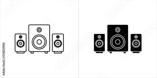 Speaker system icon, outline and filled version