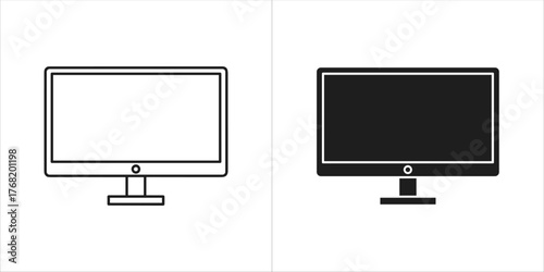 Computer monitor icon, outline and filled version
