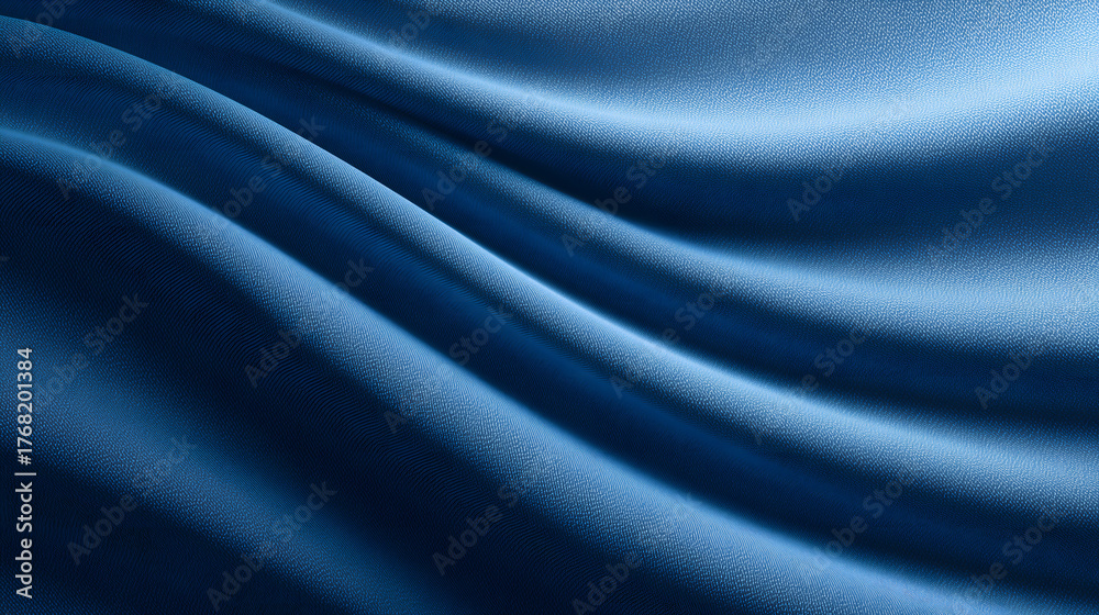 Fototapeta premium Abstract Blue Silk Fabric Waves Background. Elegant Draped Blue Fabric Texture Background