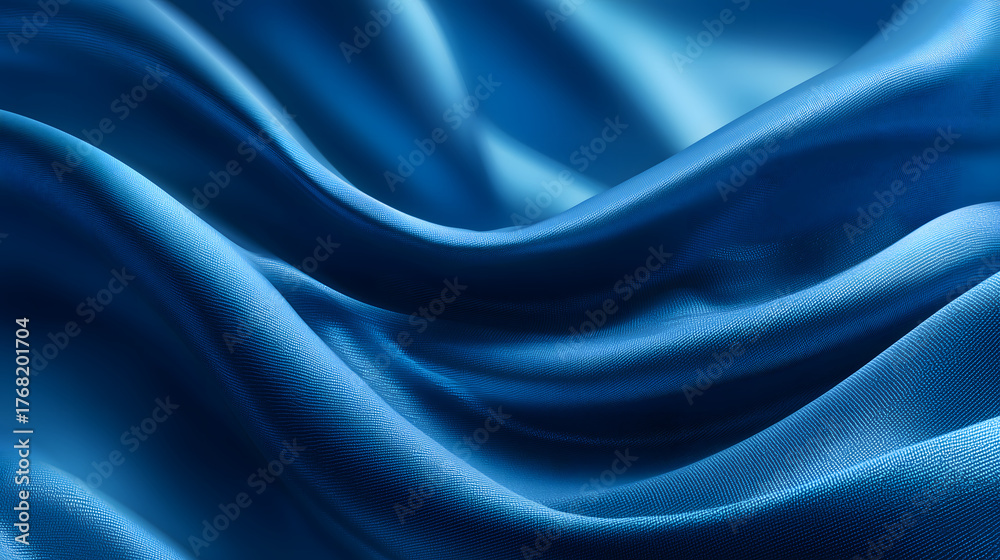 Obraz premium Abstract Blue Silk Fabric Waves Background. Elegant Draped Blue Fabric Texture Background
