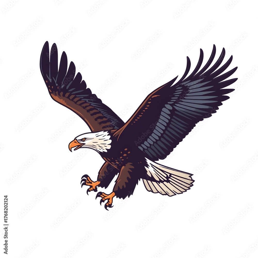 Fototapeta premium Majestic Bald Eagle Flying Isolated on White Background