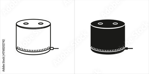 Two smart speaker icons, one outline and one silhouette