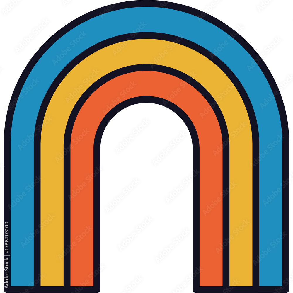 Fototapeta premium Abstract Rainbow Arch With Blue Yellow And Orange Stripes Set Against A Transparent Background
