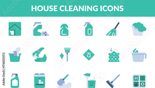 House Cleaning Icons, Home Sanitization Symbols, Eco Cleaning Service Set, Minimalist Vector Collection
