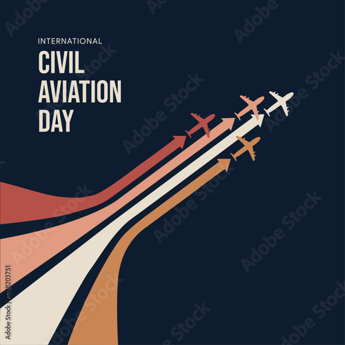 International civil aviation day, aviation day, airplane, vector illustration, greeting cards, social media post, banner, poster, flyer, billboard