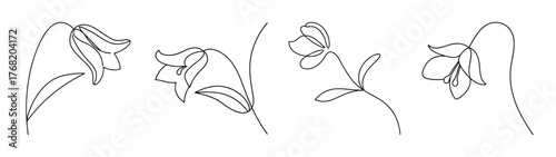 Delicate virginia bluebells blooms in artistic sketch style close up