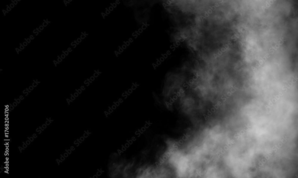 Fototapeta premium Ethereal white smoke billows against a stark black backdrop, perfect for dramatic effects or mysterious overlays in design projects