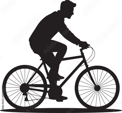 Silhouette of Man Riding Bicycle on Ground, Transparent Backdrop, Grounded Cycle Ride