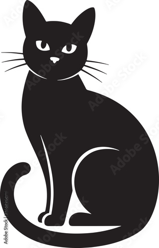 Eerie Black Cat Silhouette Vector Graphic Halloween Feline Pet Symbol Cute Animal Mascot Element