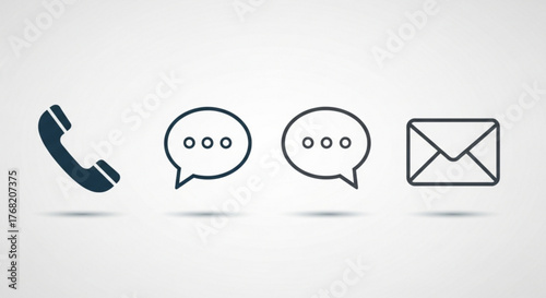 Illustration of a phone icon, two speech bubble icons, and a mail icon in a linear style format created with generated ai