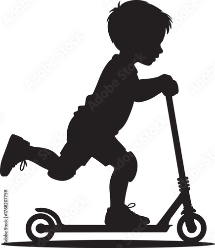 Silhouette of a Child Riding a Kick Scooter displaying Outdoor Fun on Transparent Background