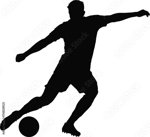 Silhouette of a Soccer Player Kicking Ball Action Sports Illustration Vector Graphic Design