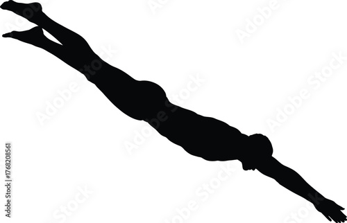 Diver Silhouette Plunging with Extended Arms Against Transparent Backdrop
