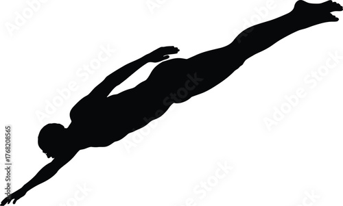 Silhouette of a Diver Plunging into Water Gracefully Against Transparent Background