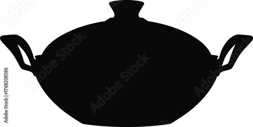 Silhouetted Wok with Lid Secured and Side Handles on Transparent Background