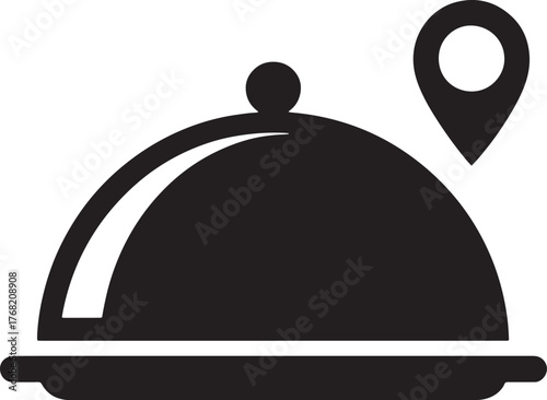 Cloche Food Dome Location Pin Icon Restaurant Delivery Service Catering Order Graphic