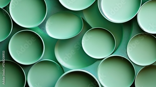 Abstract Geometric Arrangement of Overlapping Mint Green Circles with Textured Background
