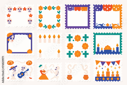 Día de Muertos Frame Vector Set Mexican Day of the Dead Decorative Borders and Elements