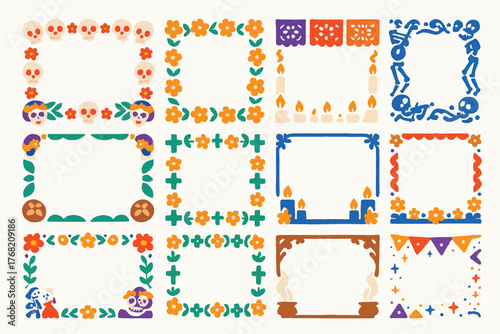 Día de Muertos Frame Vector Set Mexican Day of the Dead Decorative Borders and Elements