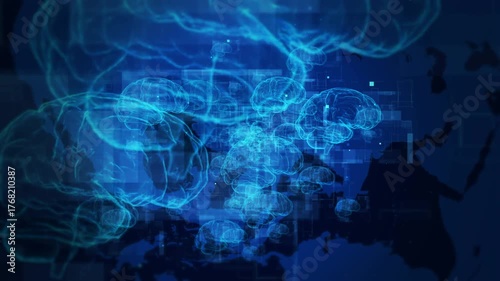 Digital Brains in Blue Abstract Geometric Technology Background Pattern