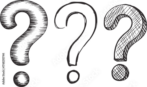 Three hand drawn question marks symbol punctuation