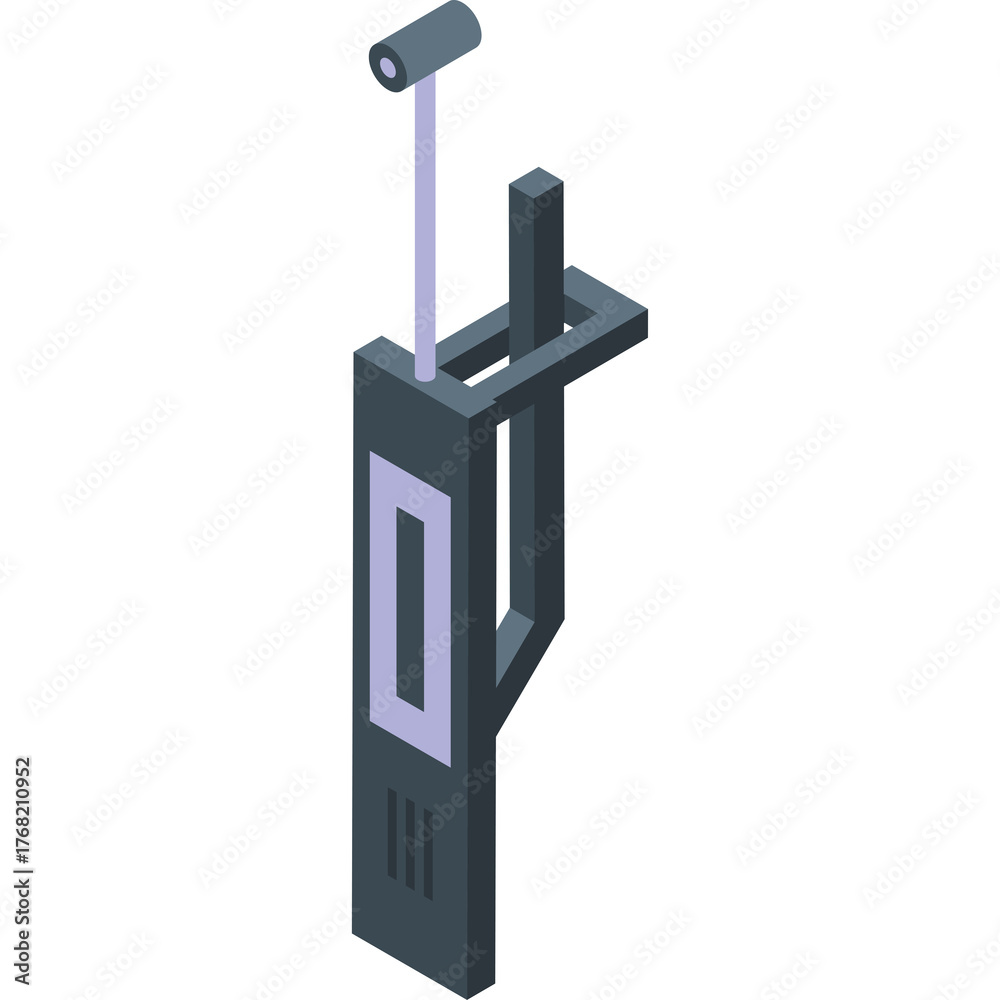 Obraz premium Isometric illustration of a dark grey device with light purple accents and a silver handle against a white background showcasing a futuristic design suitable for technology or industrial concepts