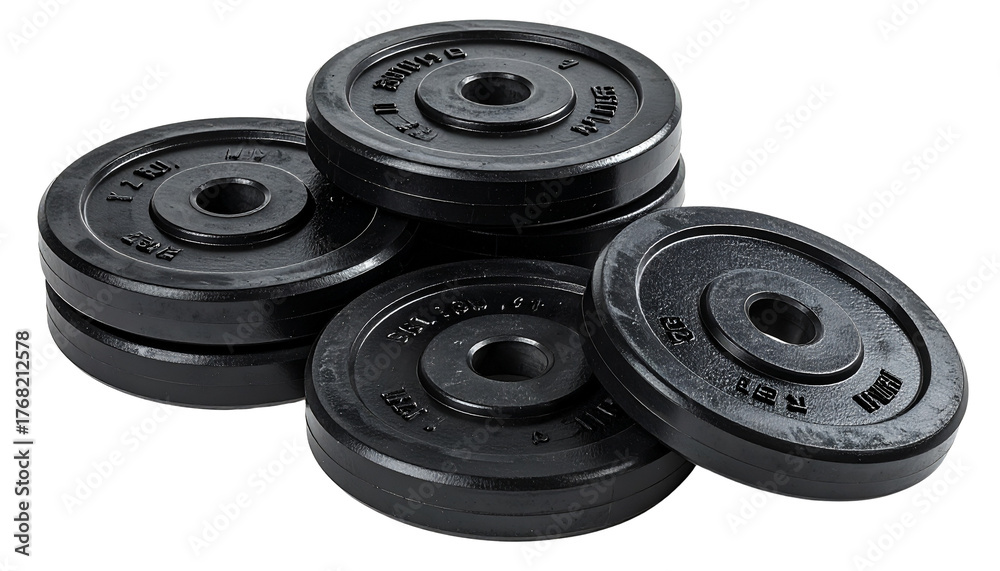 Obraz premium Stack of Heavy Black Rubber Bumper Plates for Olympic Weightlifting and Strength Training