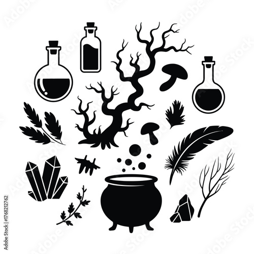 Halloween potion ingredients Silhouette, Vector, Illustration