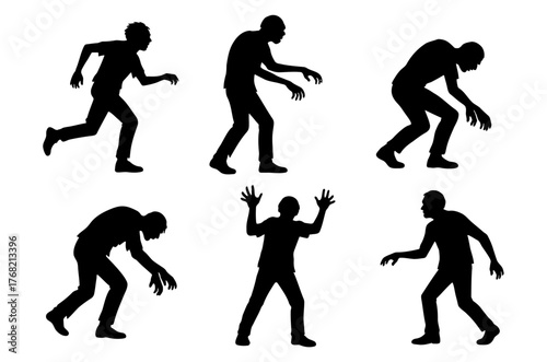 Set of zombie silhouettes in various horror poses