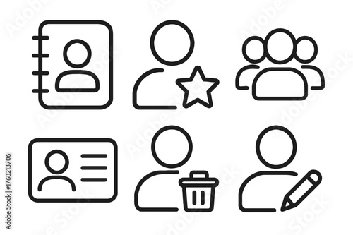 Collection of user profile and account management icons in a clean line art style