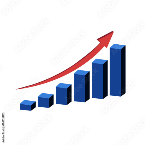 Business Growth Bar Chart with Red Arrow, illustration

