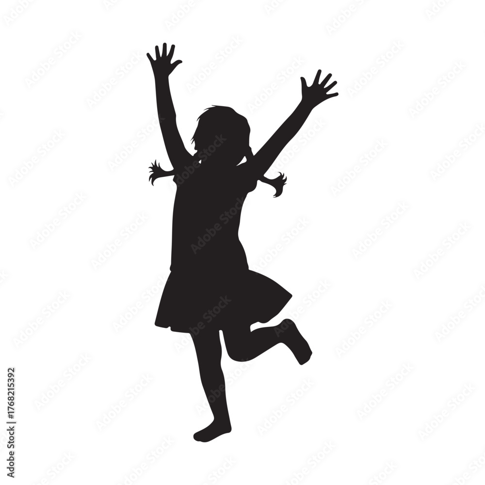 Naklejka premium vector on white background silhouette of child girl rejoices