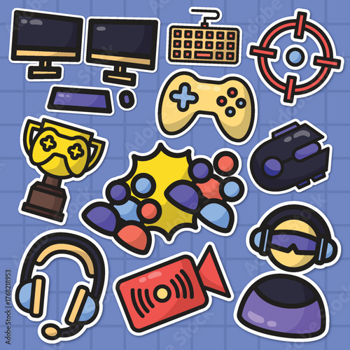 set of gamer cute colorful sticker	