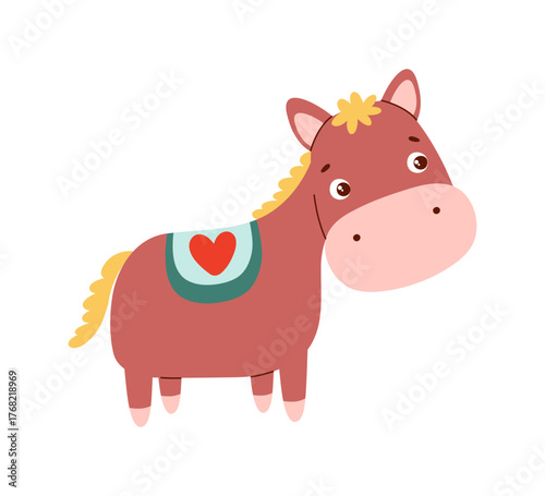 Cute Horse. Animal zodiac cartoon character. Happy new year. Vector
