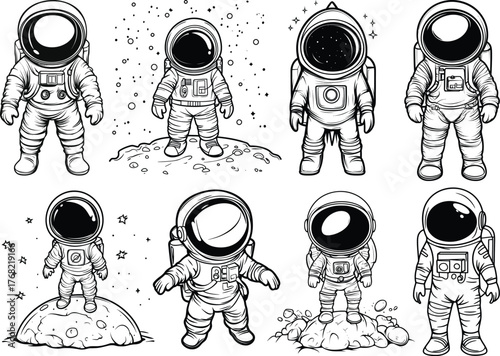 Astronaut Rocket Line Art Silhouette Vector Eps