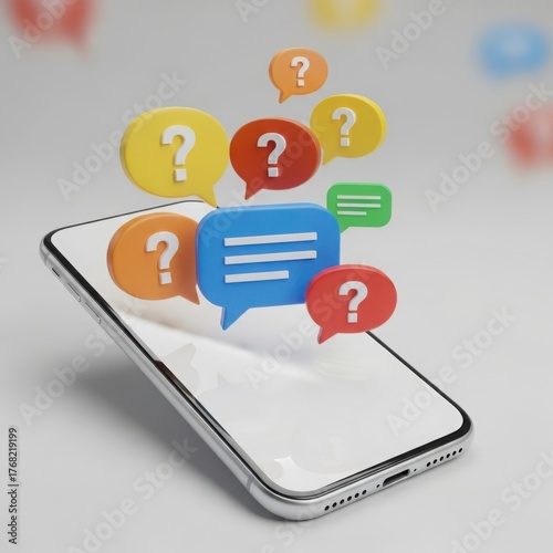 Wallpaper Mural Modern smartphone displaying colorful chat bubbles with question marks and messages symbolizing communication Torontodigital.ca