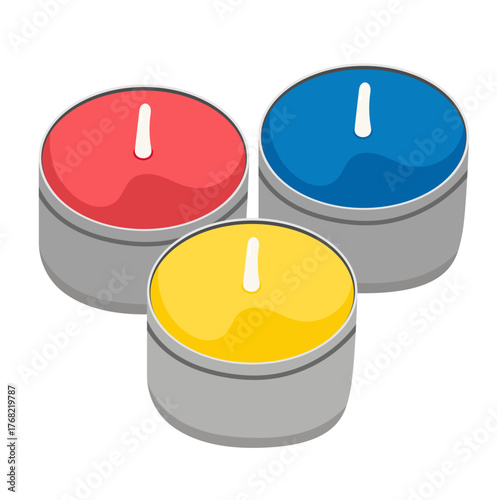 Three of Tea Light Candles Illustration Isolated on White Background