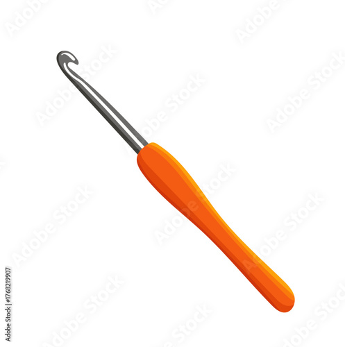 Orange Crochet Hook Illustration Isolated on White Background