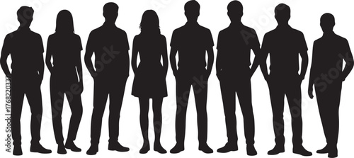 Silhouette Crowd Illustration Group People Standing Together Line