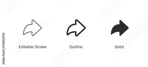 share arrow icon | reply, send, forward icons | editable stroke, outline, and solid icons | for social media, sharing, sending and app interfaces