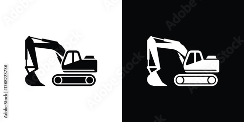 Excavator Silhouette with Scoop and Cabin Isolated on Transparent Background
