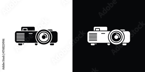Isolated Projector Machine Icon In Black And White, Simple Pictogram Design