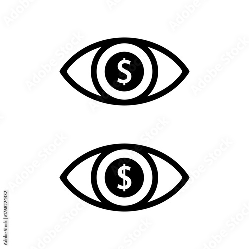 Dollar eye icon. Greed, wealth desire, and financial ambition symbol